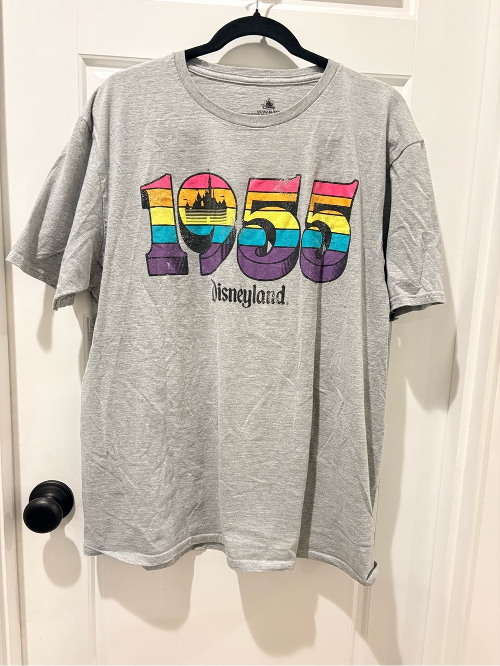 Disney Gray Short Sleeve Tee with Rainbow 1955 Graphic